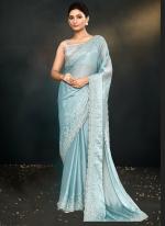 Sattin Silk Blue Party Wear Embroidery Work Saree